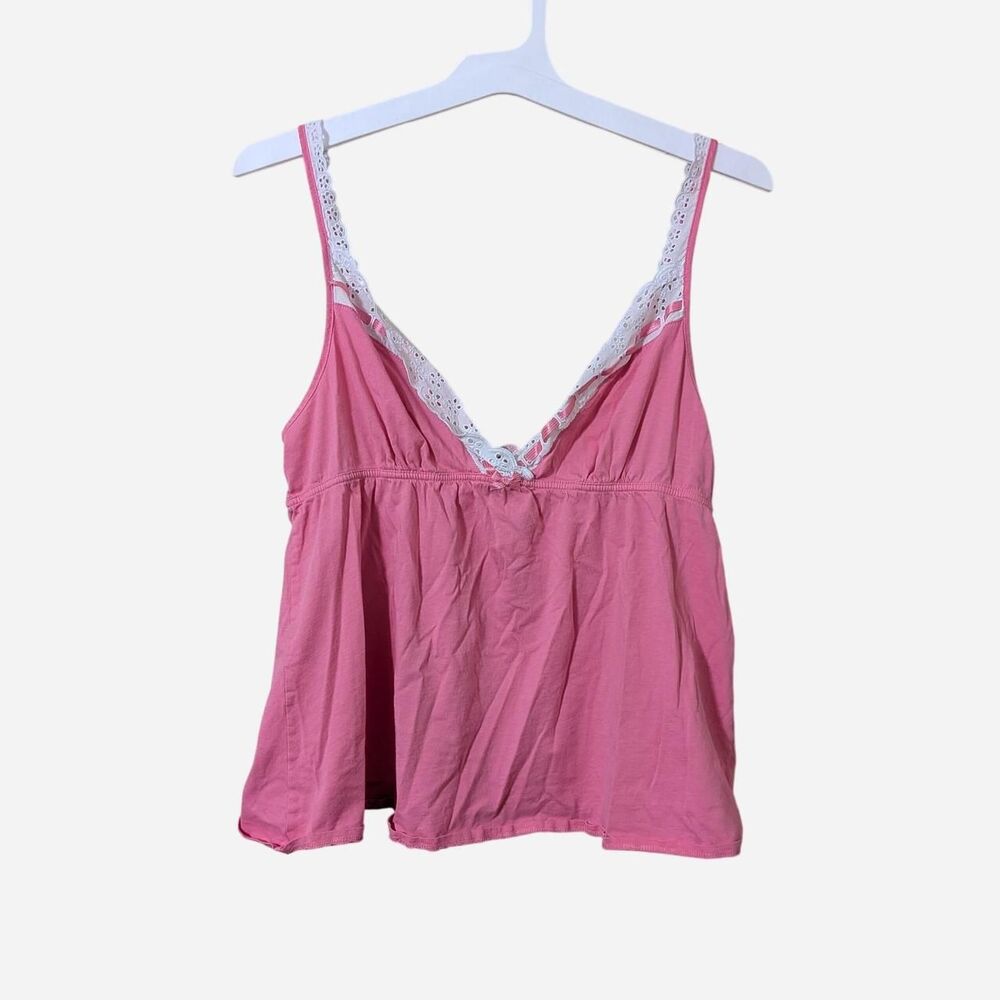 VS Y2K Pink Babydoll Cami White Lace Trim Coquette Fairy Sleepwear